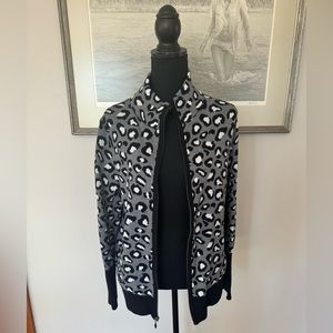 Rachel Zoe Womens Size L Black And White Animal Print Zip Up Cardigan Sweater